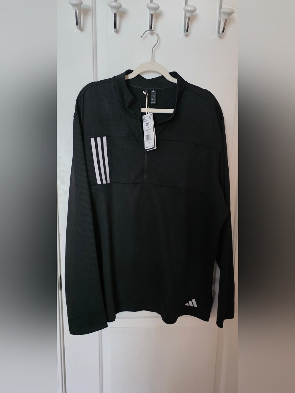 adidas Men’s Black Half-Zip Pullover with White Stripe Detail